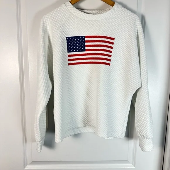 Dudley Stephens White Waffle P’town Sweatshirt with American Flag - Picture 3 of 9